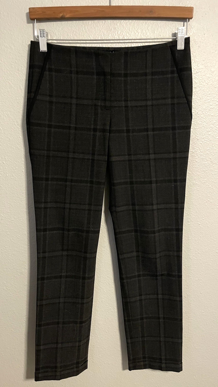 Theory Womens Pants Size 4 Gray Wool Blend Plaid Straight Career Modern Preppy